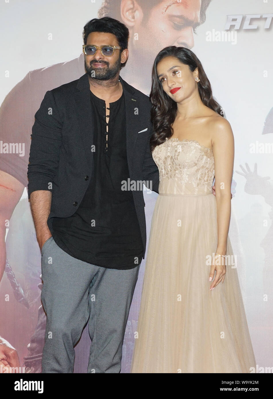 MUMBAI INDIA August Indian actor Pravash and Shraddha Kapoor during the trailer launch of movie SAAHO on August 2019 in Mumbai India. Pho Stock Photo Alamy