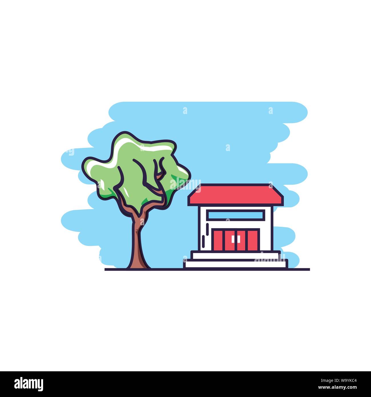 tree plant nature with home facade vector illustration design Stock ...