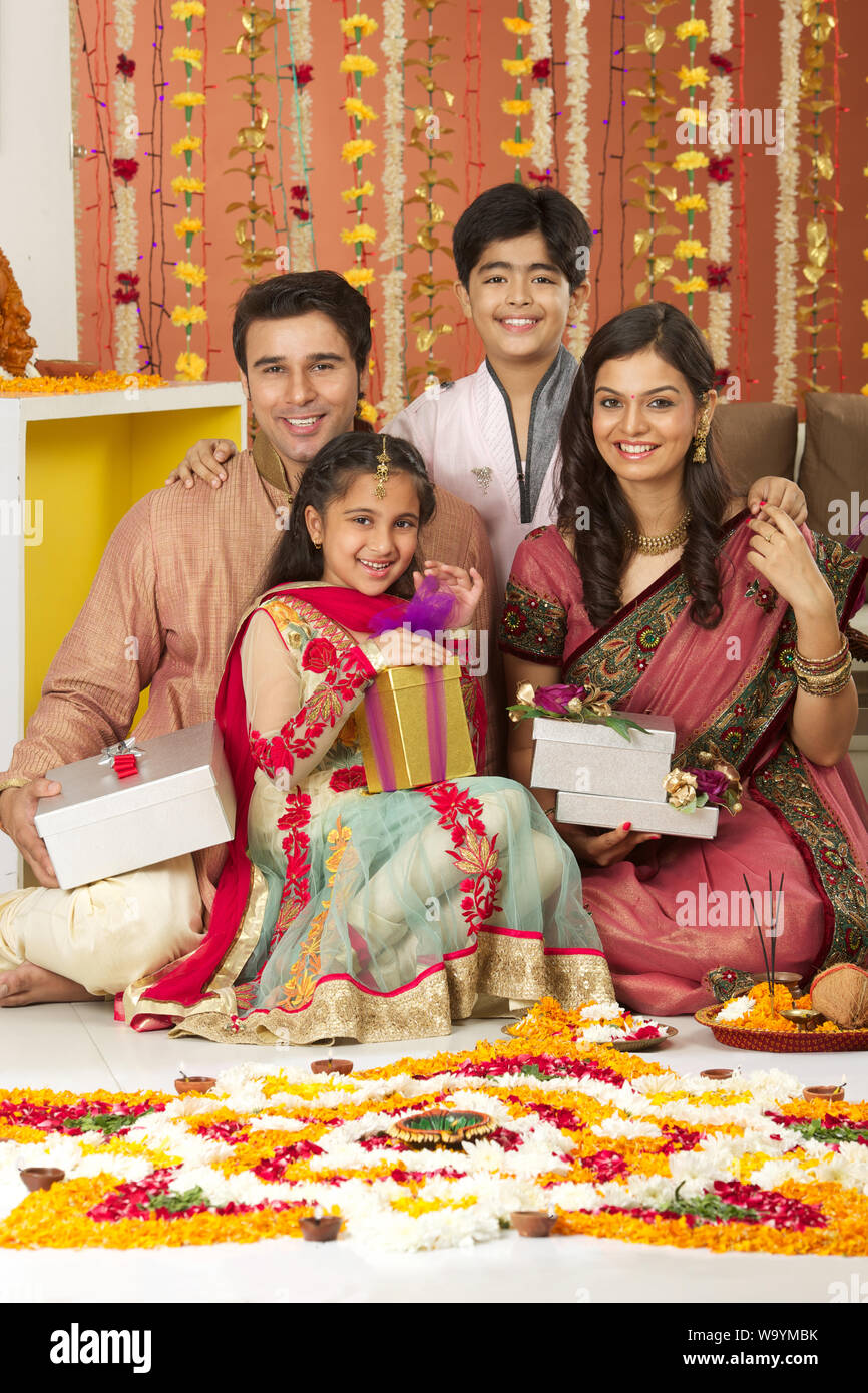 Family celebrating Diwali Stock Photo