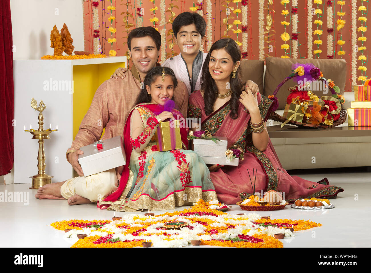 Family celebrating Diwali Stock Photo