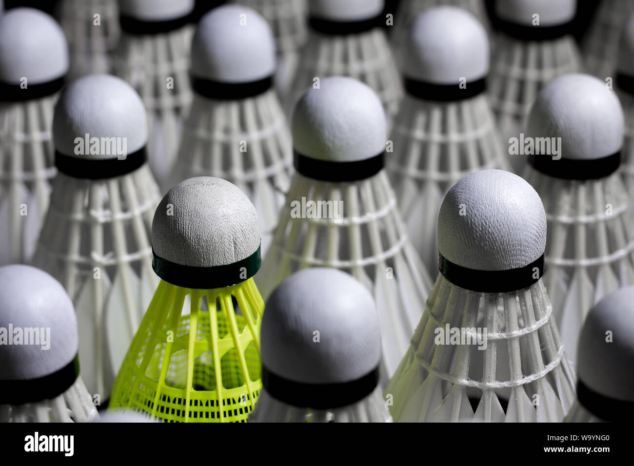 Shuttlecock used in badminton competition on a black background Stock