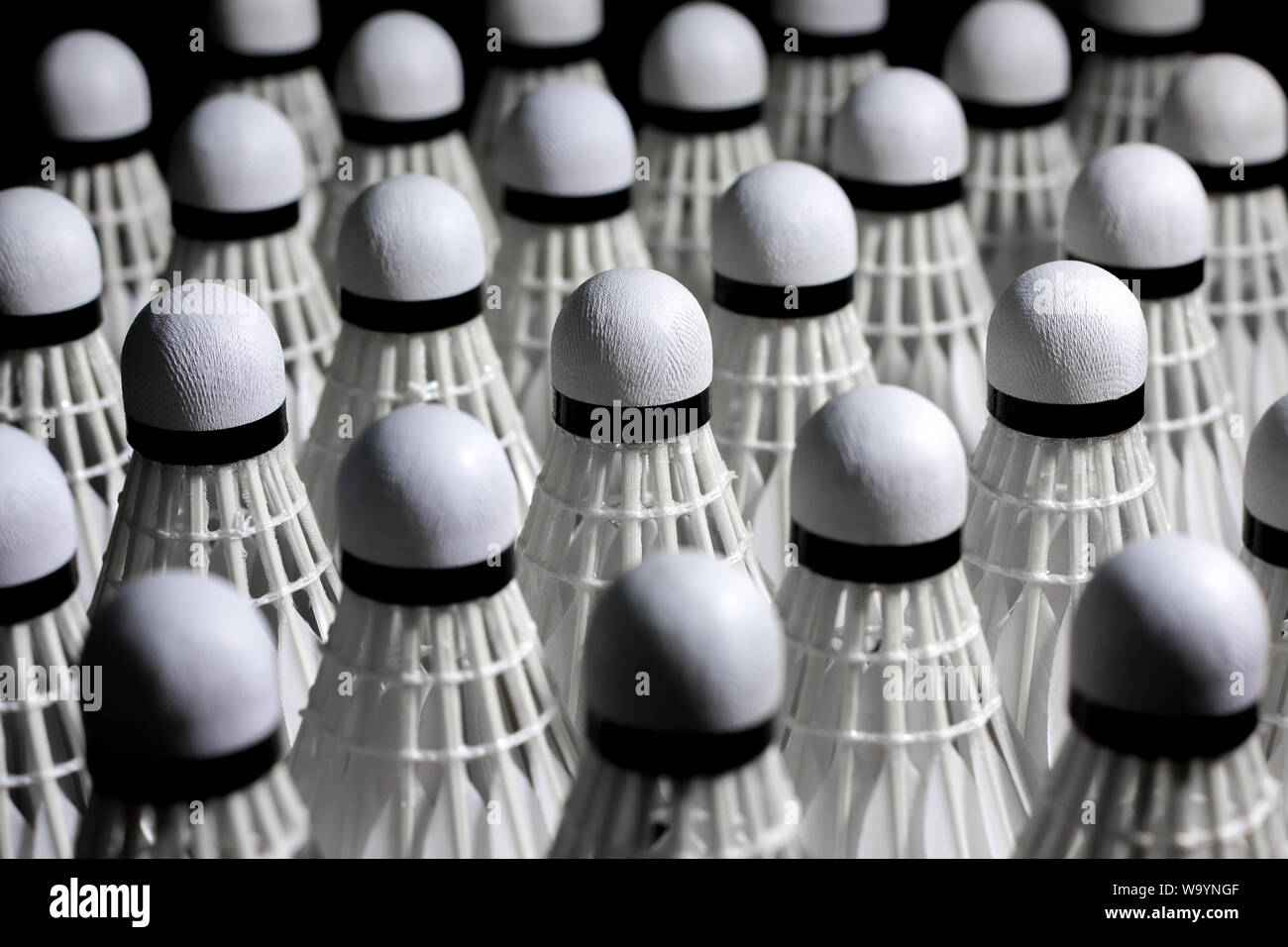 Shuttlecock used in badminton competition on a black background Stock