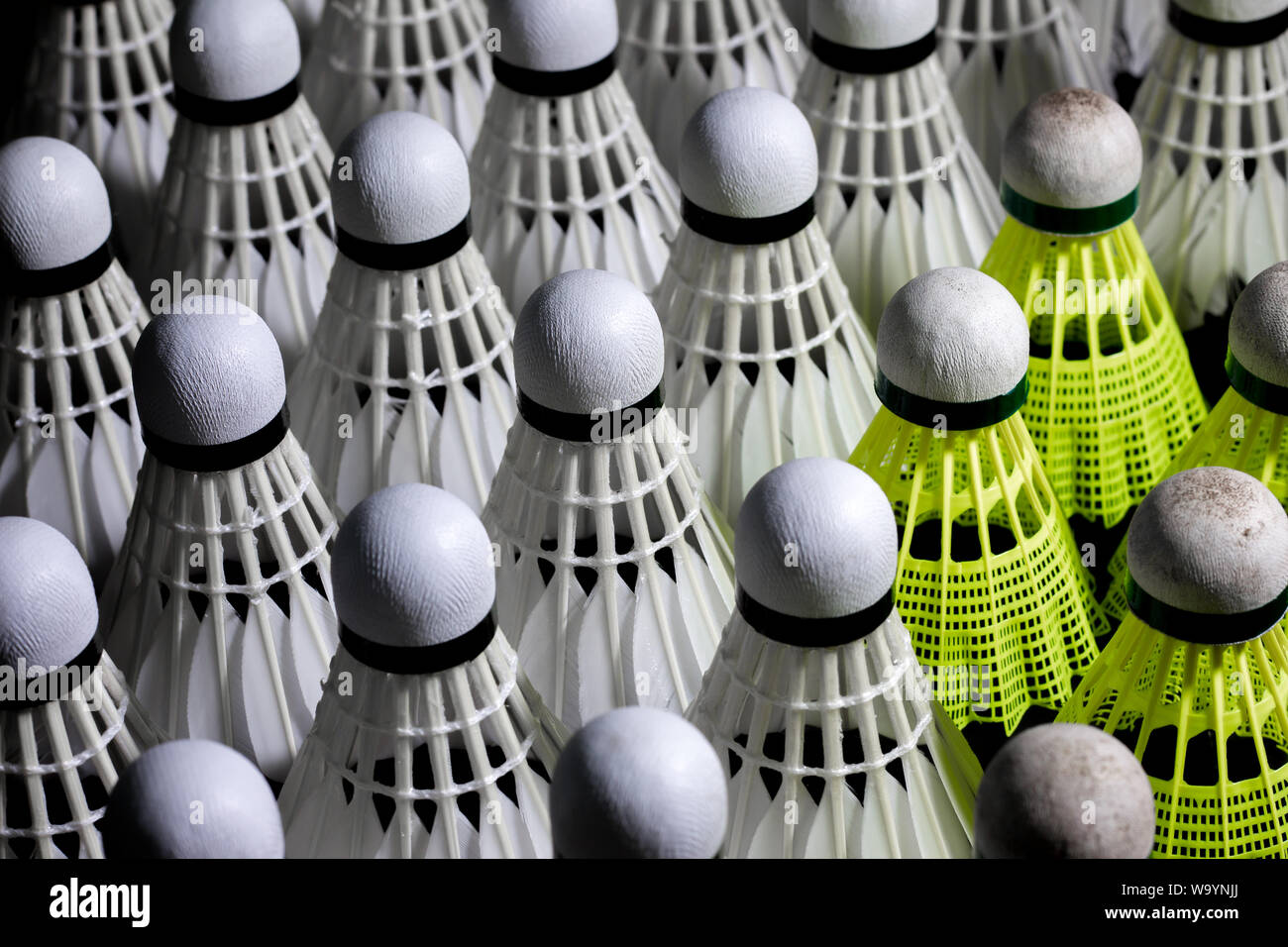 Shuttlecock used in badminton competition on a black background Stock