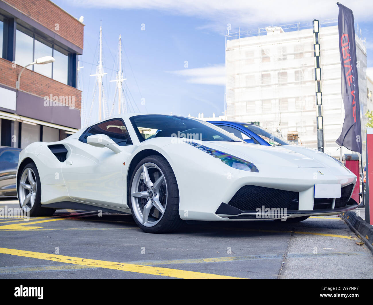 Barcelona Spain August 14 2019 White Ferrari 488 Spider