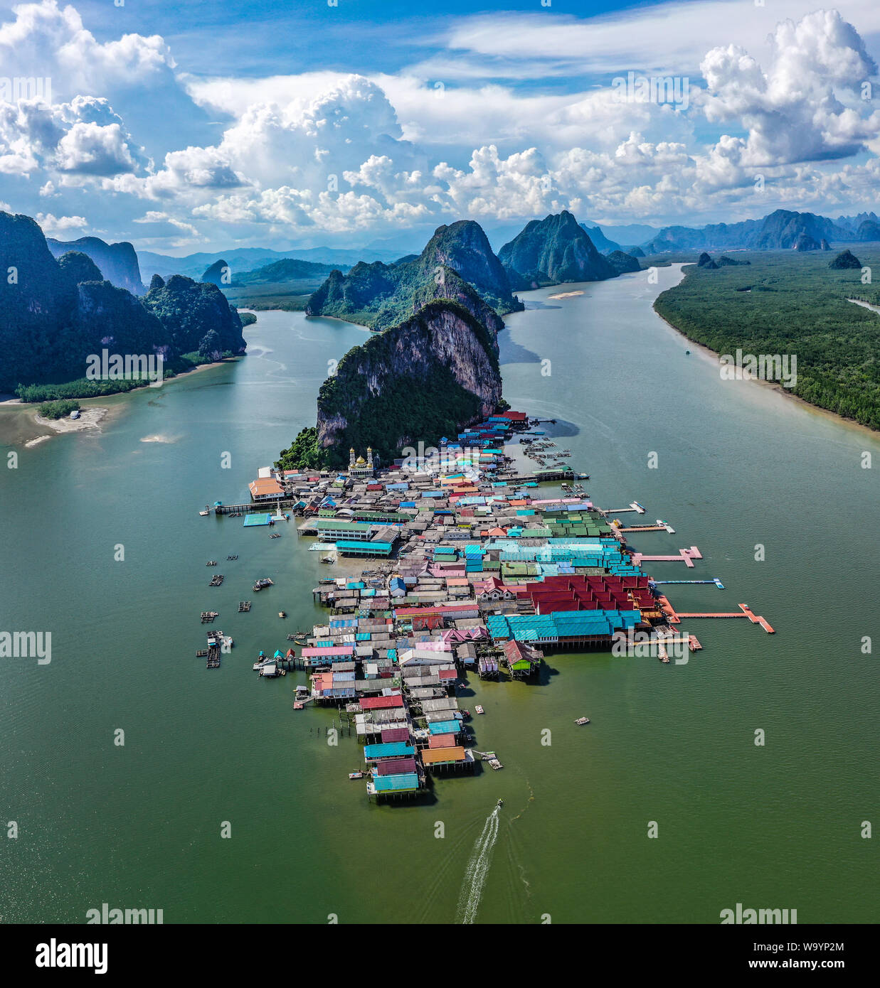 Panyee muslim floating village aerial view in Phang Nga national park ...