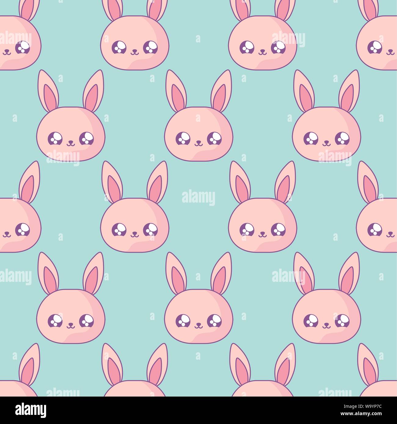 pattern of head cute rabbits baby kawaii style vector illustration ...