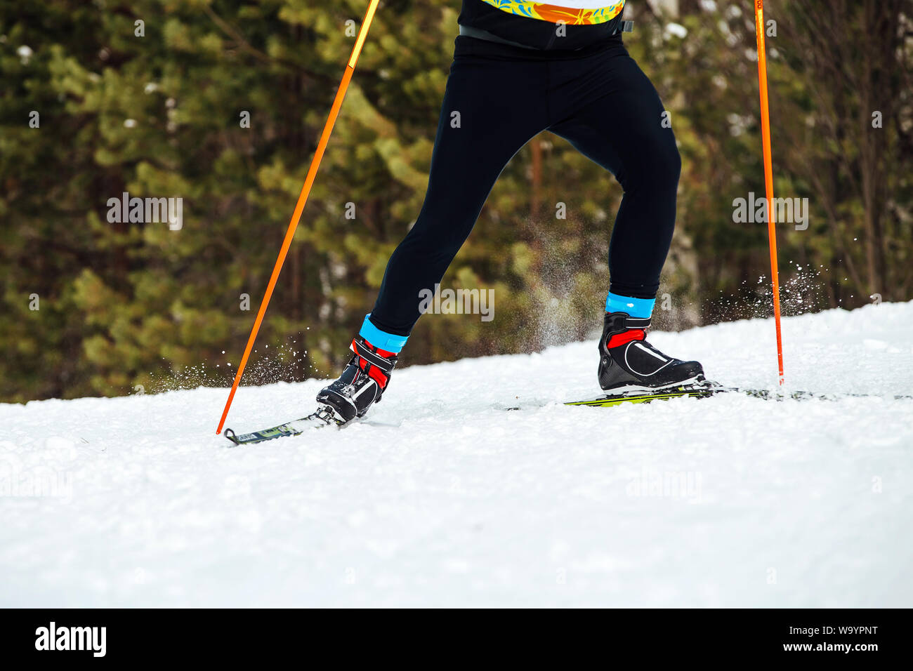 athlete skier riding skate skiing competition winter marathon Stock Photo