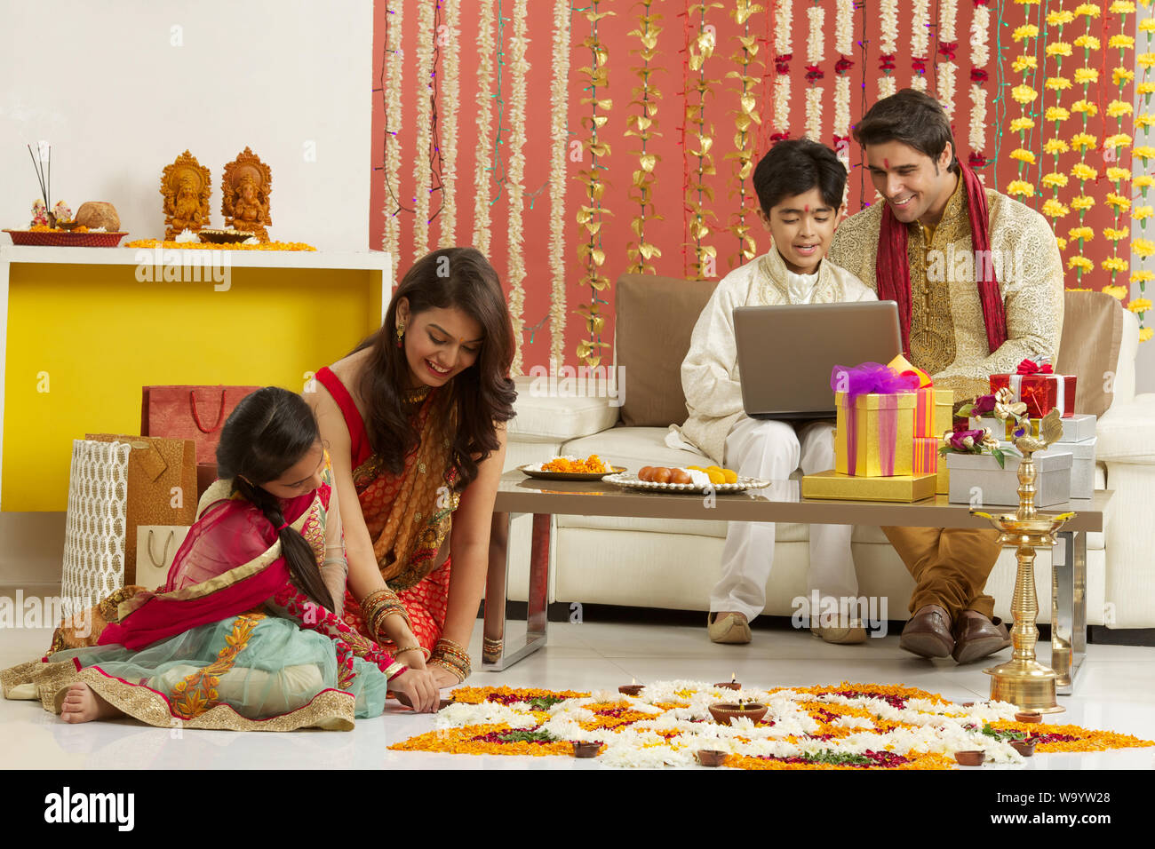 Family celebrating Diwali Stock Photo