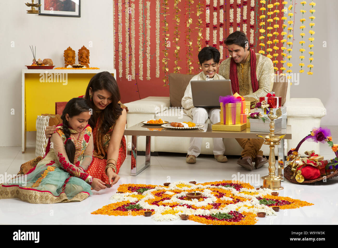 Family celebrating Diwali Stock Photo