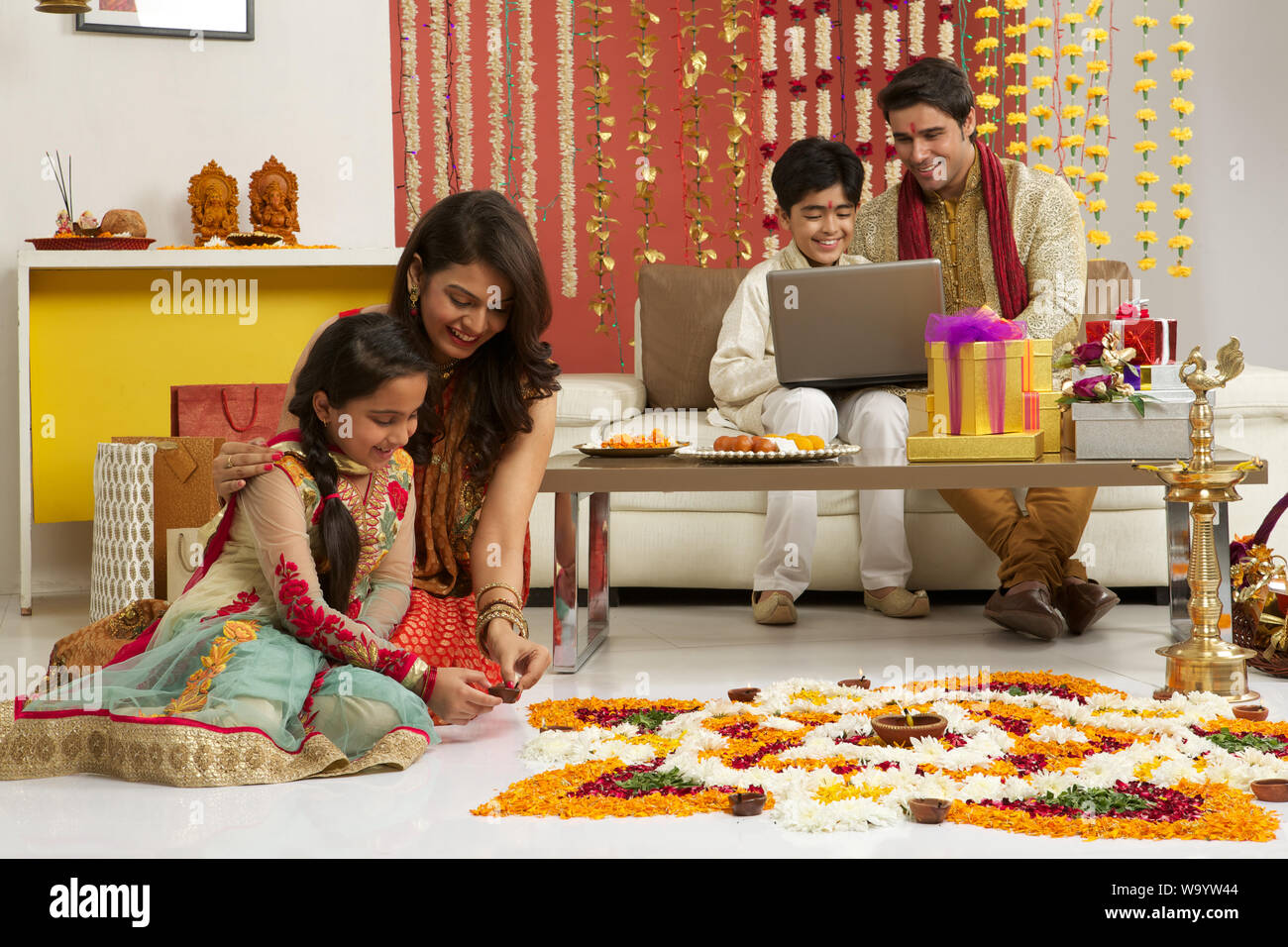 Family celebrating Diwali Stock Photo