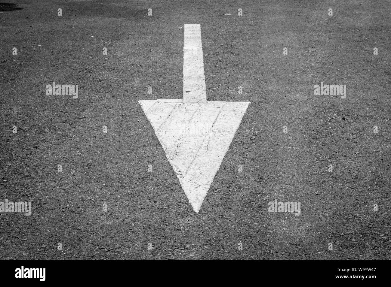 Arrow symbol traffic on the road asphalt. Sign of further progress