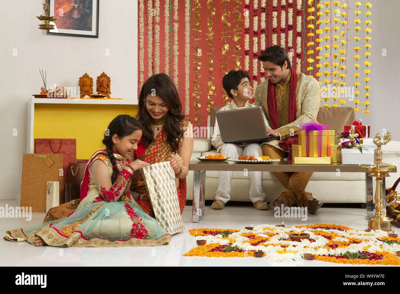 Family celebrating Diwali Stock Photo