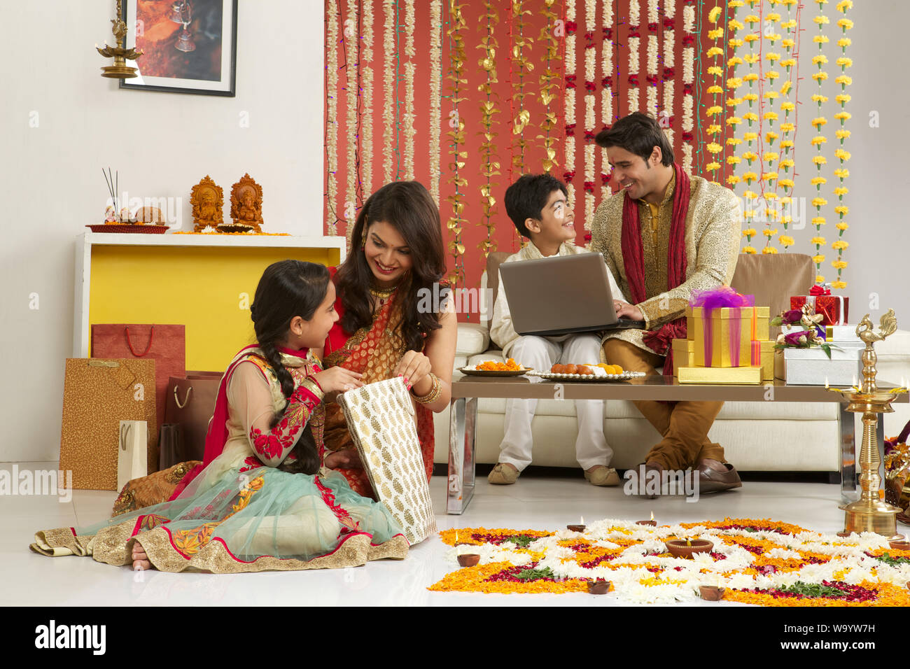 Family celebrating Diwali Stock Photo