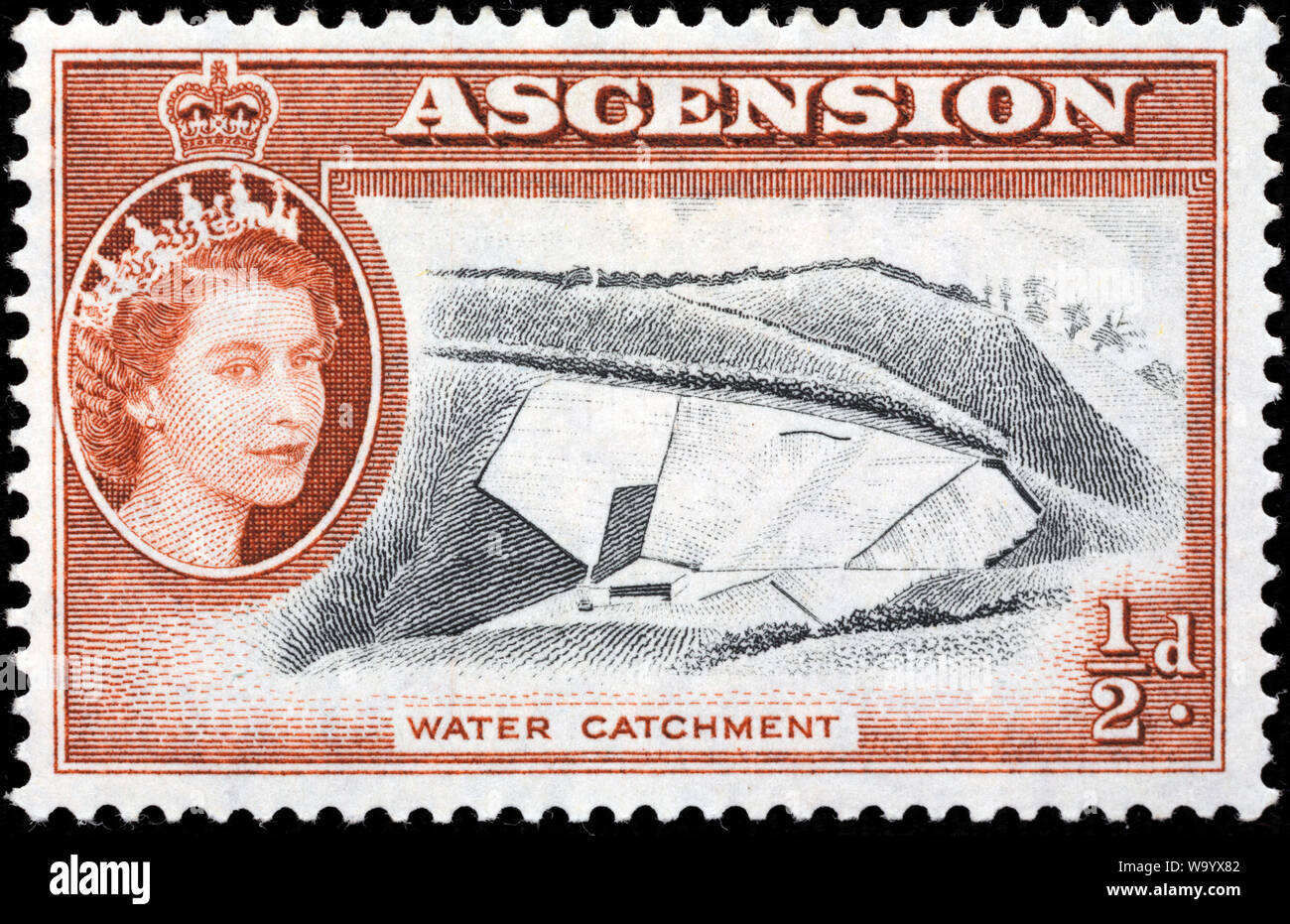 Water catchment, postage stamp, Ascension, 1956 Stock Photo