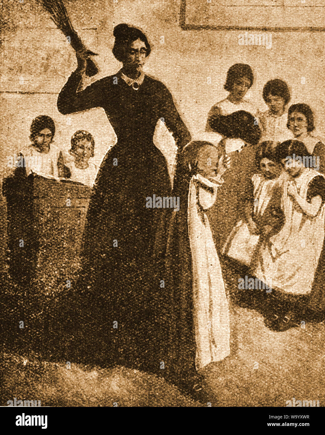 VICTORIAN SCHOOLS - CORPORAL PUNISHMENT - A young girl being beaten