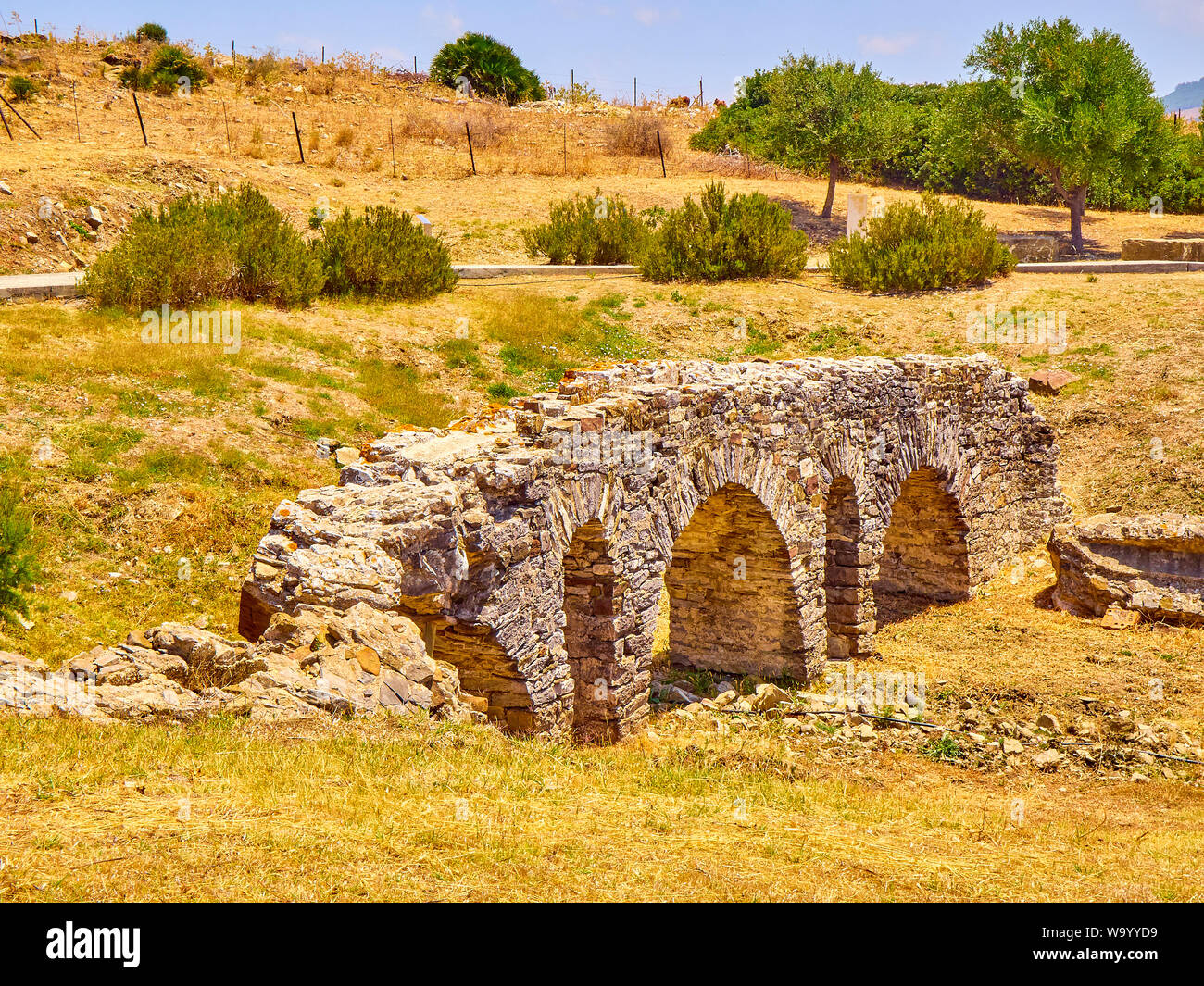 Remains of the Roman Aqueduct of Punta Paloma. Baelo Claudia Archaeological Site. Tarifa, Cadiz. Andalusia, Spain. Stock Photo