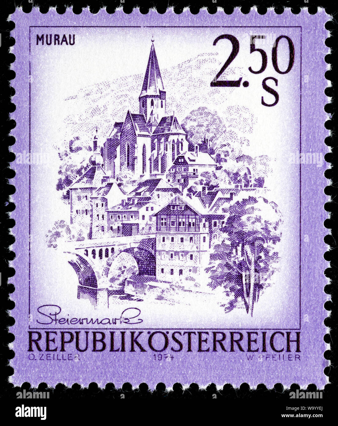 Murau, Styria, postage stamp, Austria, 1974 Stock Photo