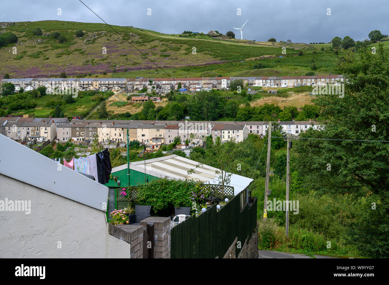 The terraced houses of Cwmsyfiog, New Tredegar, South Wales UK cling to