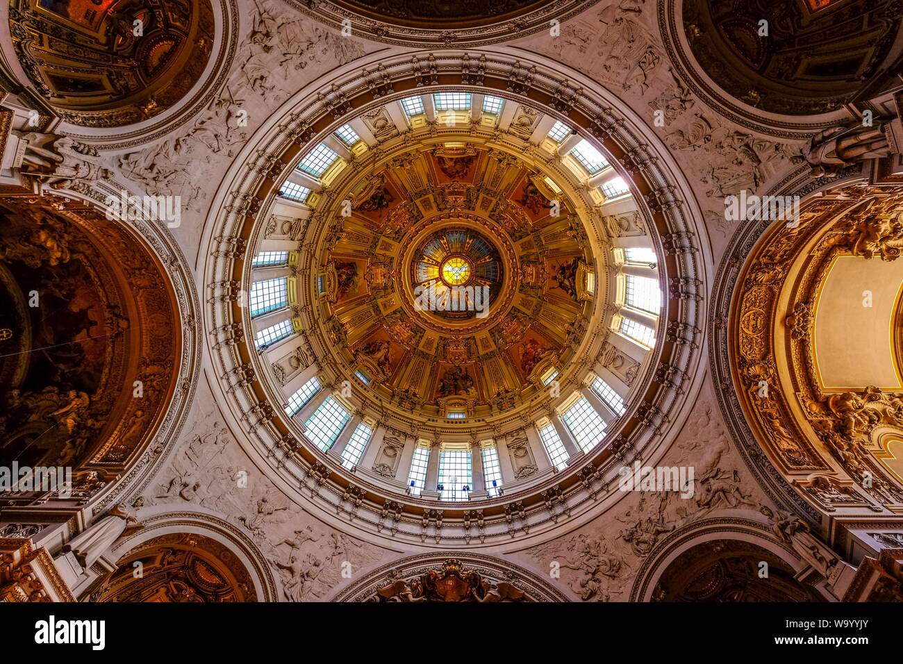 Low angle shot of the cathedral interior with sculpted walls Stock ...