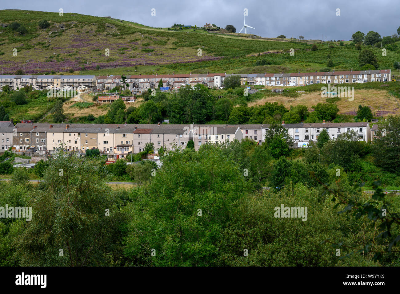The terraced houses of Cwmsyfiog, New Tredegar, South Wales UK cling to