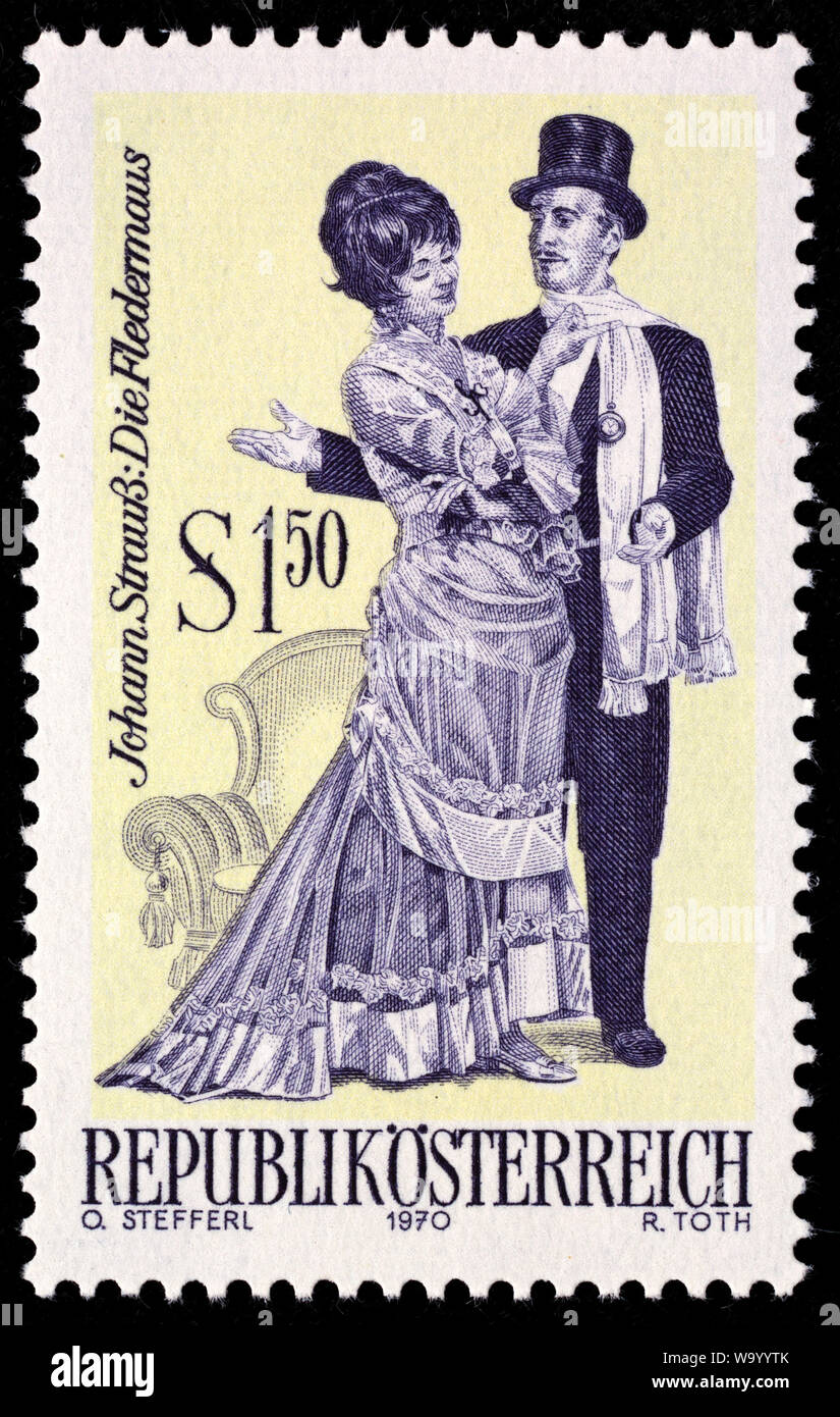 Operette, Die Fledermaus, Johann Strauss, postage stamp, Austria, 1970 Stock Photo