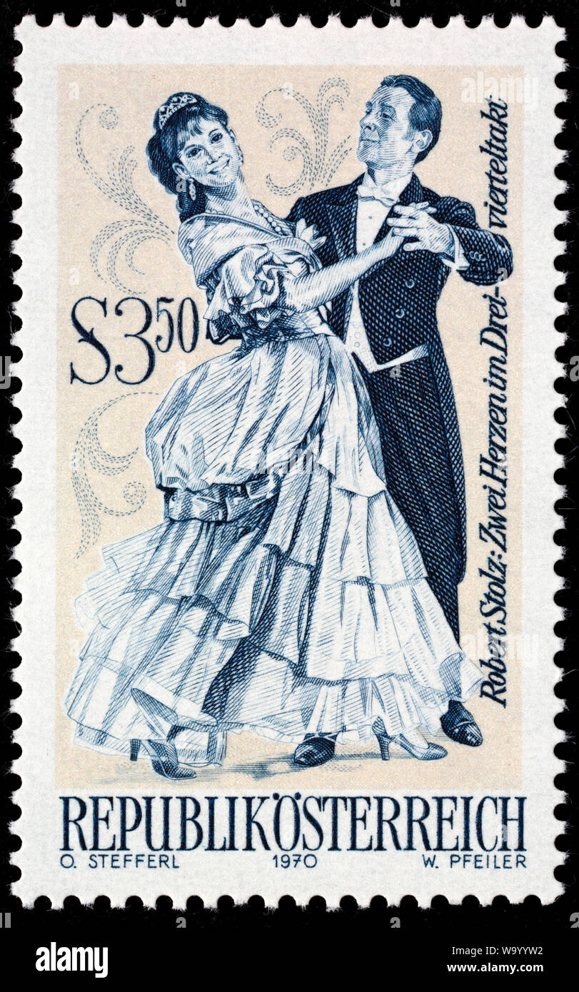 Operette, Zwei Herzen im Dreivierteltakt, Robert Stolz, postage stamp, Austria, 1970 Stock Photo