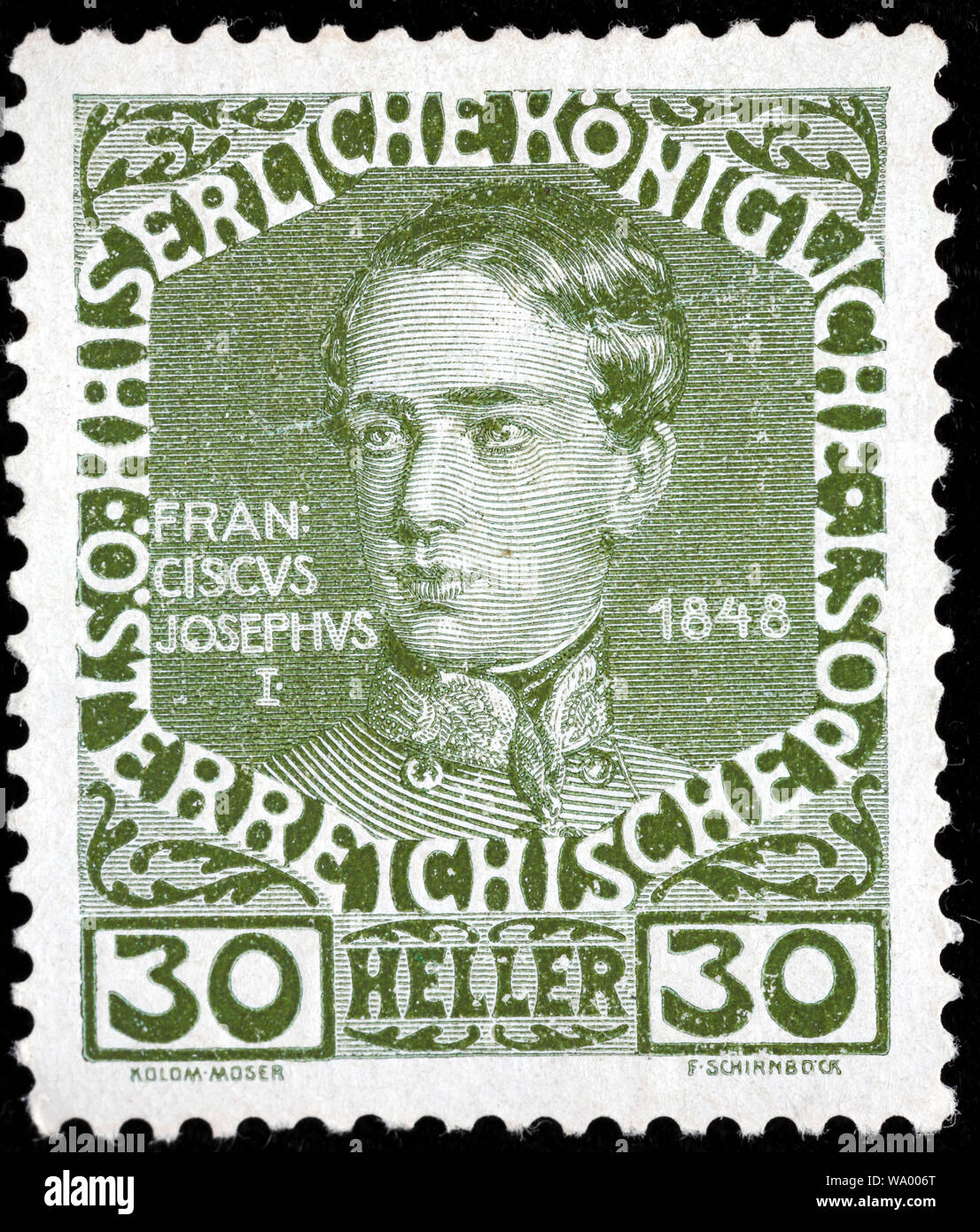 Emperor Franz Joseph in 1848 (18301916), postage stamp, Austria, 1908