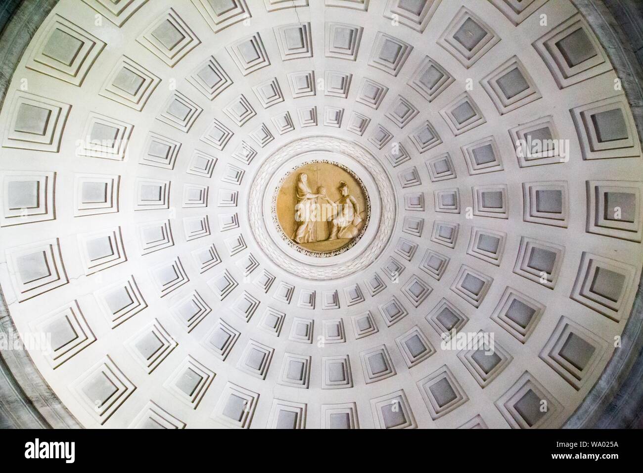 A Low Angle Wide Shot Of The White Ceiling Of Vatican Museums In