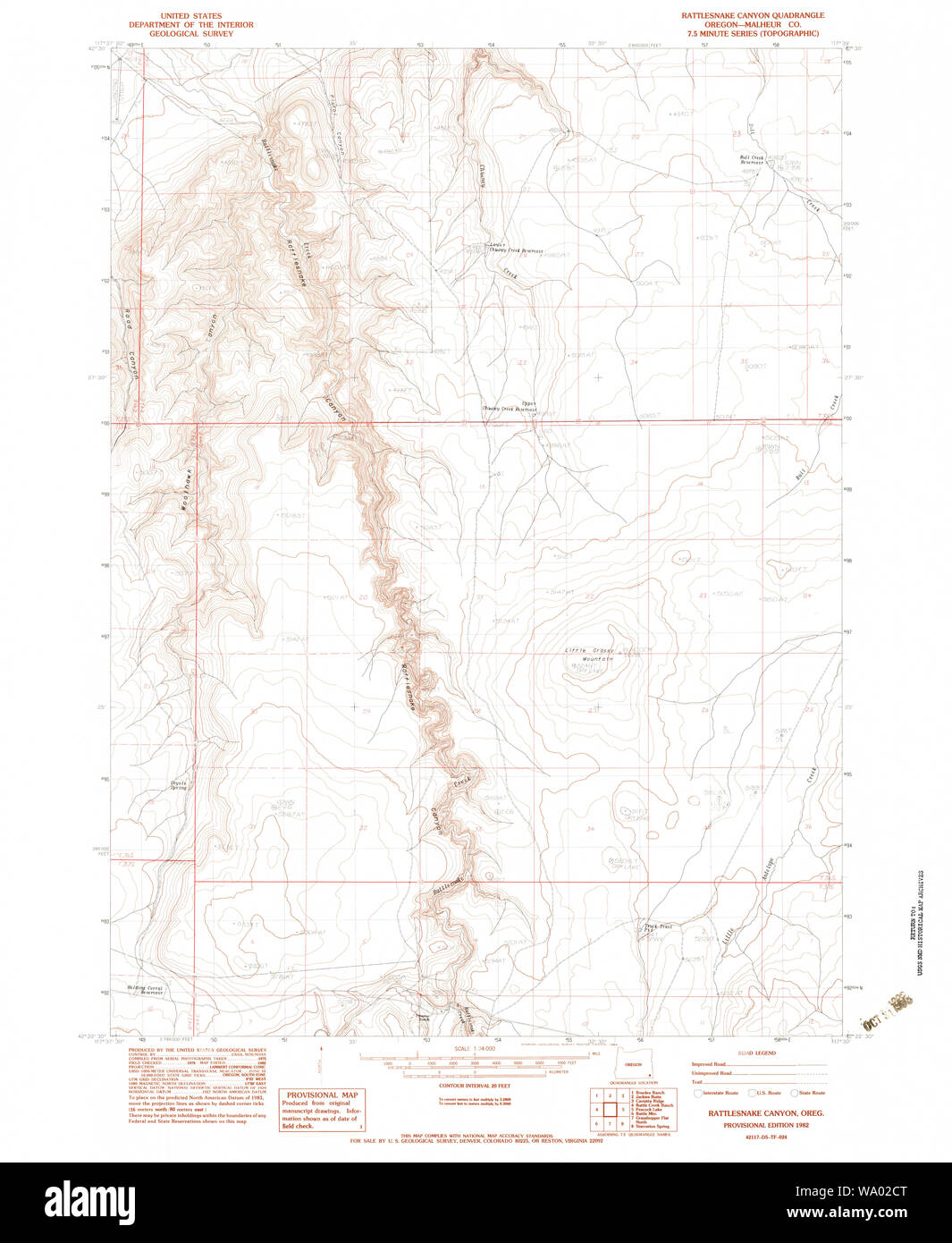 Oregon Rattlesnake Map USGS Topo Map Oregon Rattlesnake Canyon 281231 1982 24000 Restoration ...