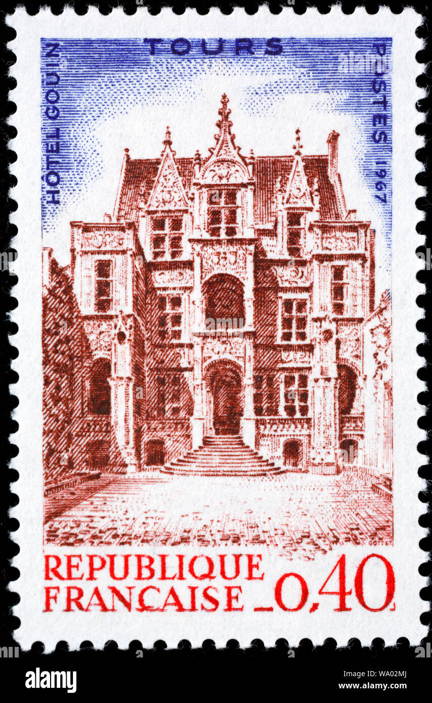Hotel Gouin, Tours, postage stamp, France, 1967 Stock Photo