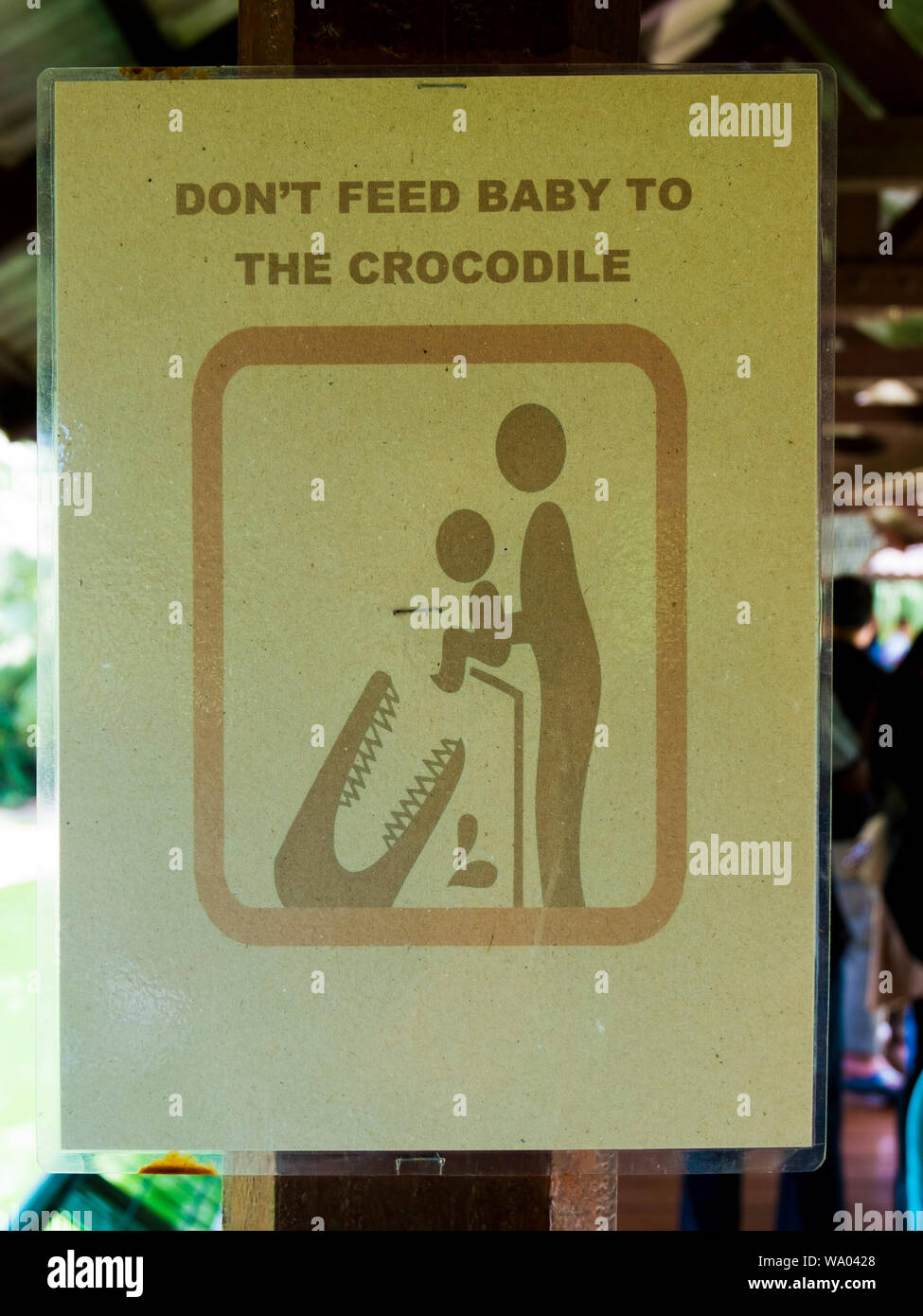 Funny crocodile sign at Crocodile Adventureland Park in Langkawi, Kedah, Malaysia. Stock Photo