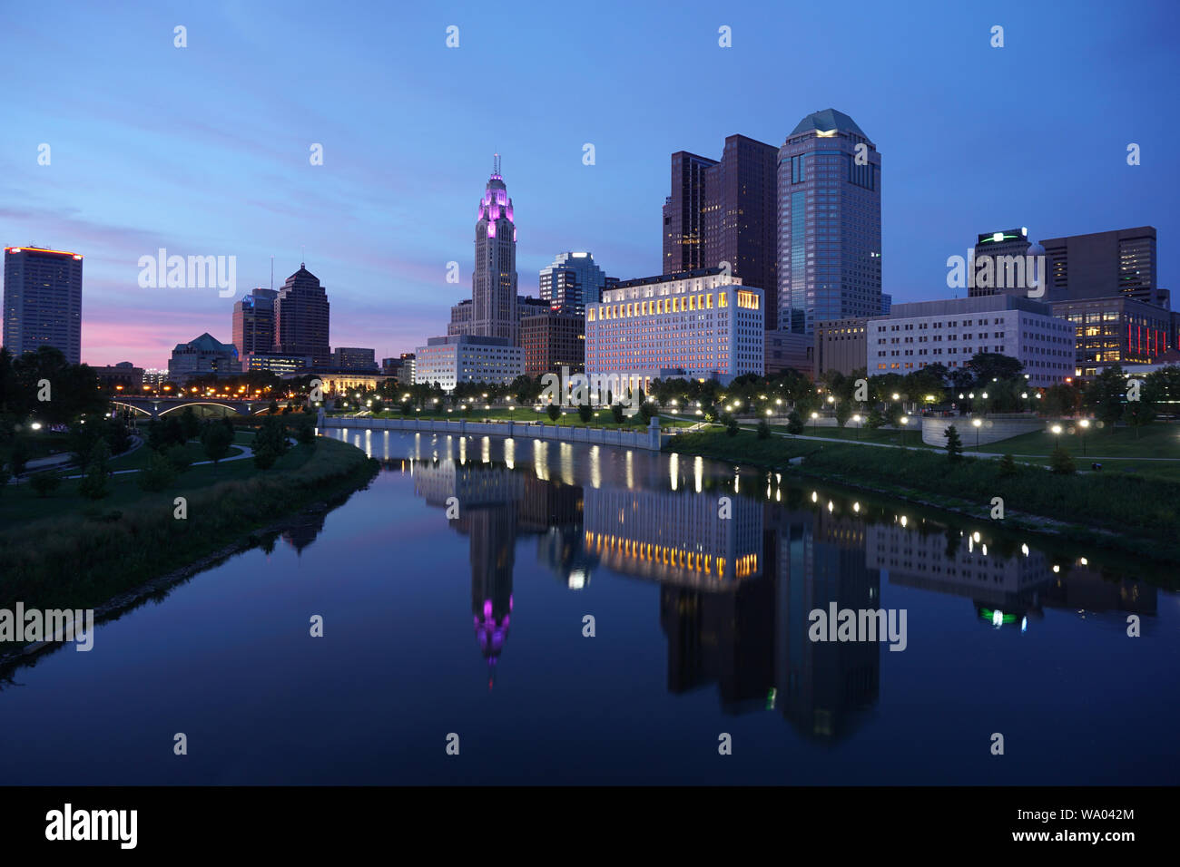 Downtown lights of the Columbus Ohio skyline Stock Photo