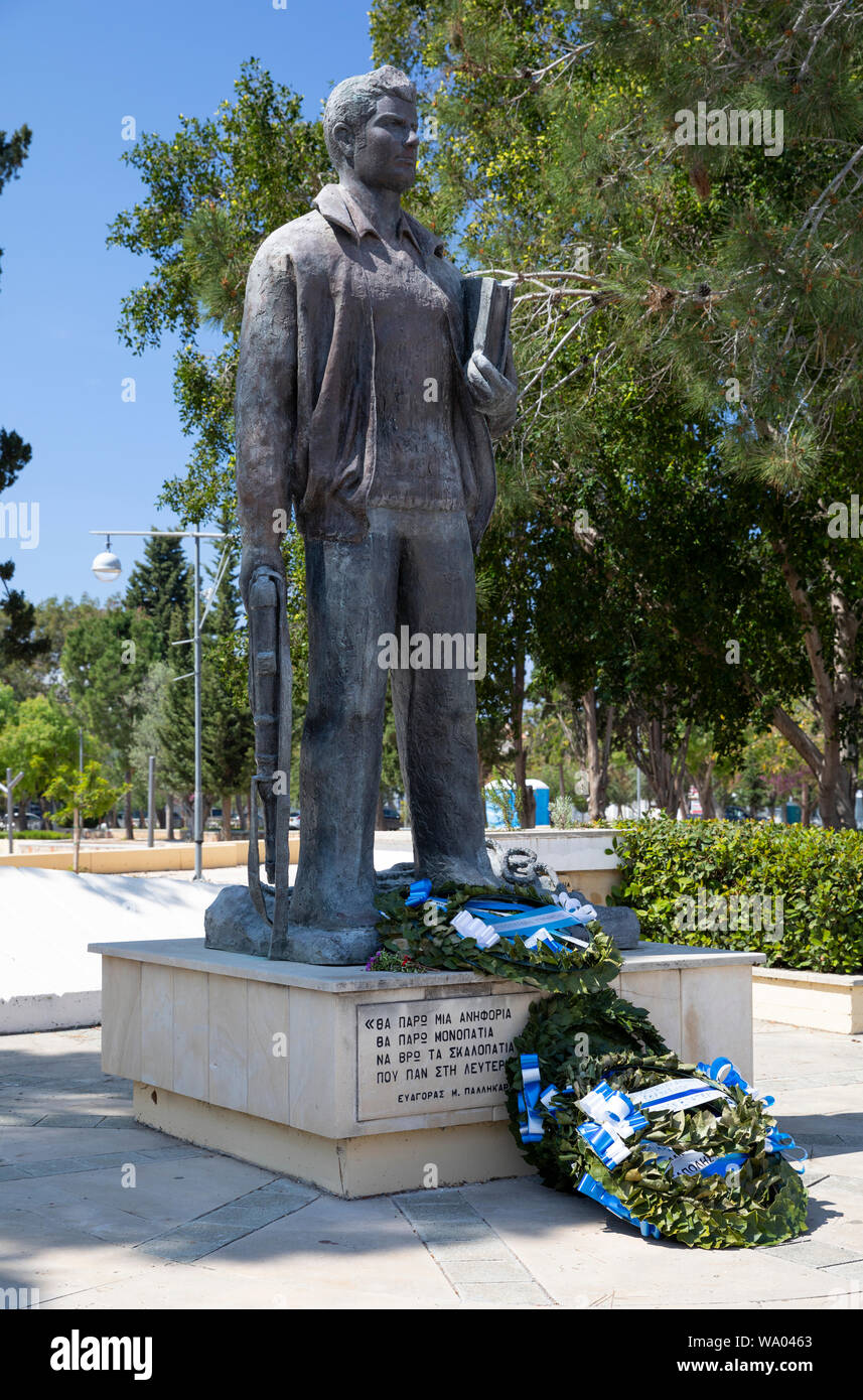 Statue of Evagoras Pallikaridis, Paphos Old Town, Cyprus Stock Photo