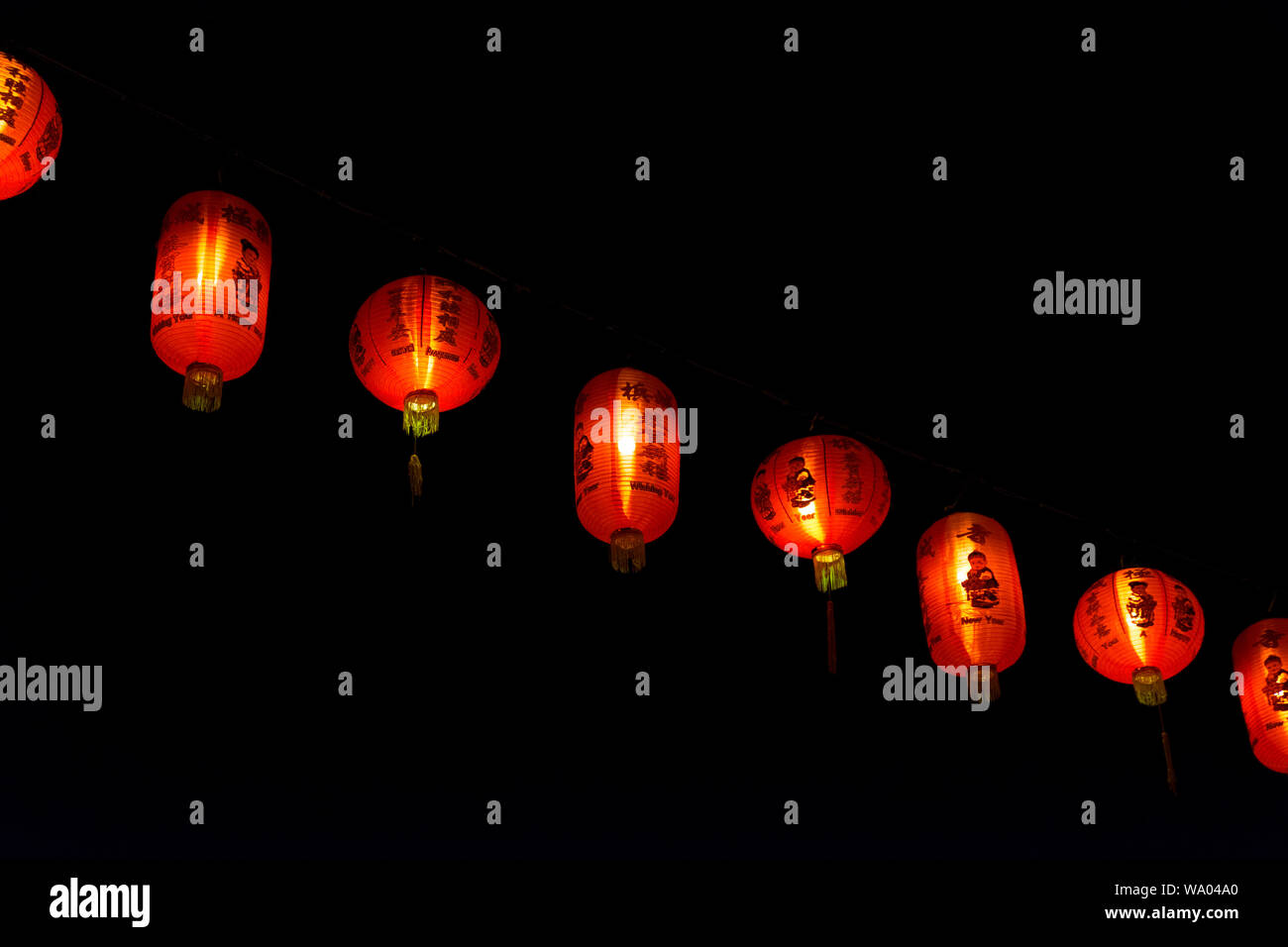 Decorative Hanging Red Chinese Lantern Strands Cross The Streets