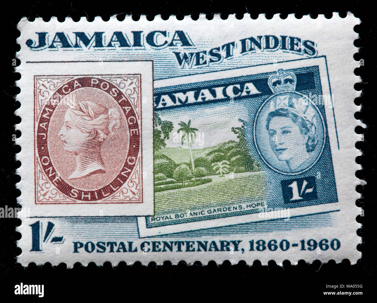 Stamps of 1860 and 1956, Postal centenary, postage stamp, Jamaica, 1960