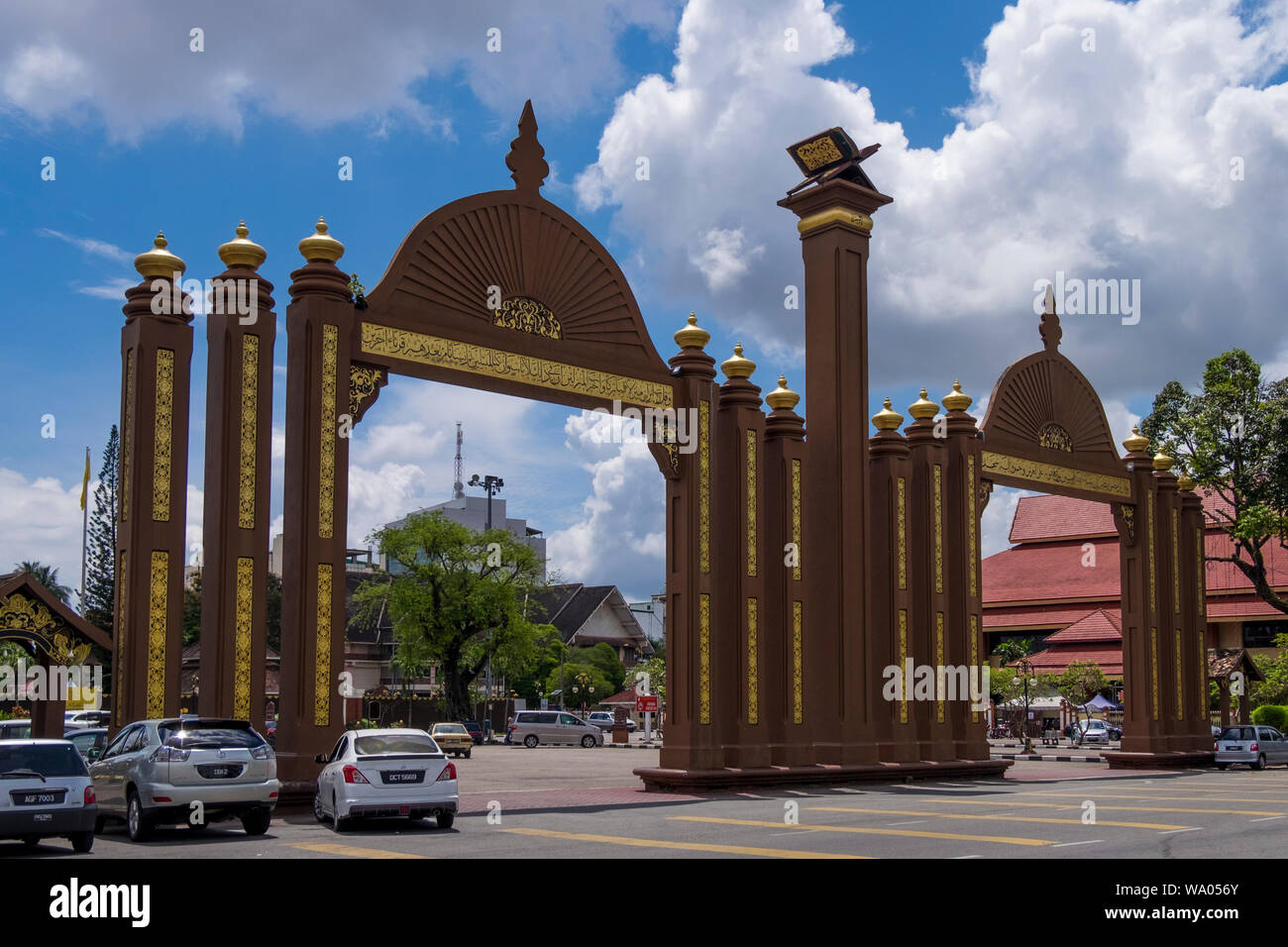 The landmark gate in the Al-Quran Rehal Park in Kota Bharu, Malaysia. Stock Photo