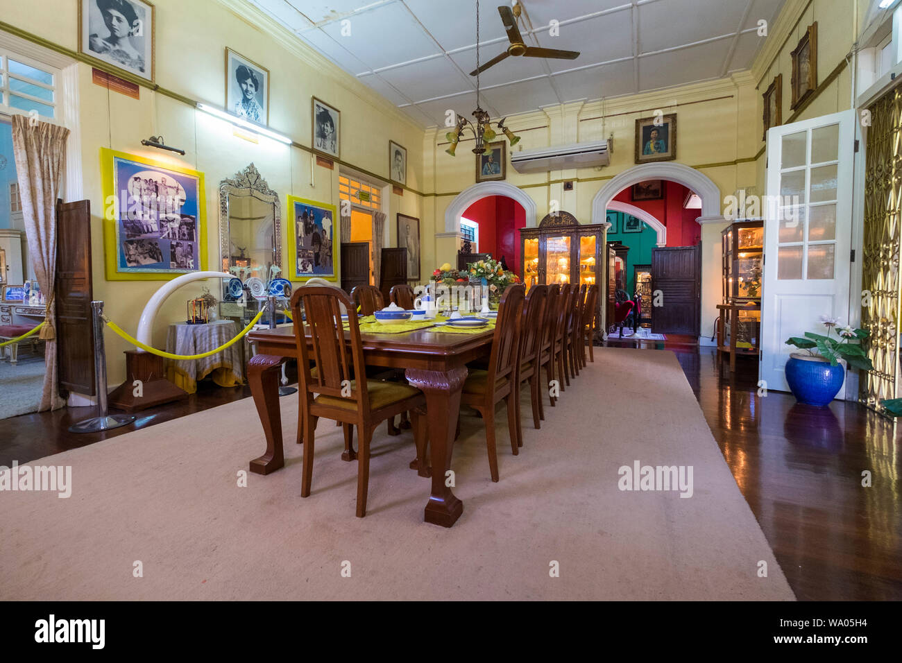 Dining room at Diraja Istana Batu, former home to Sultans, in Kota Bharu, Malaysia. Stock Photo