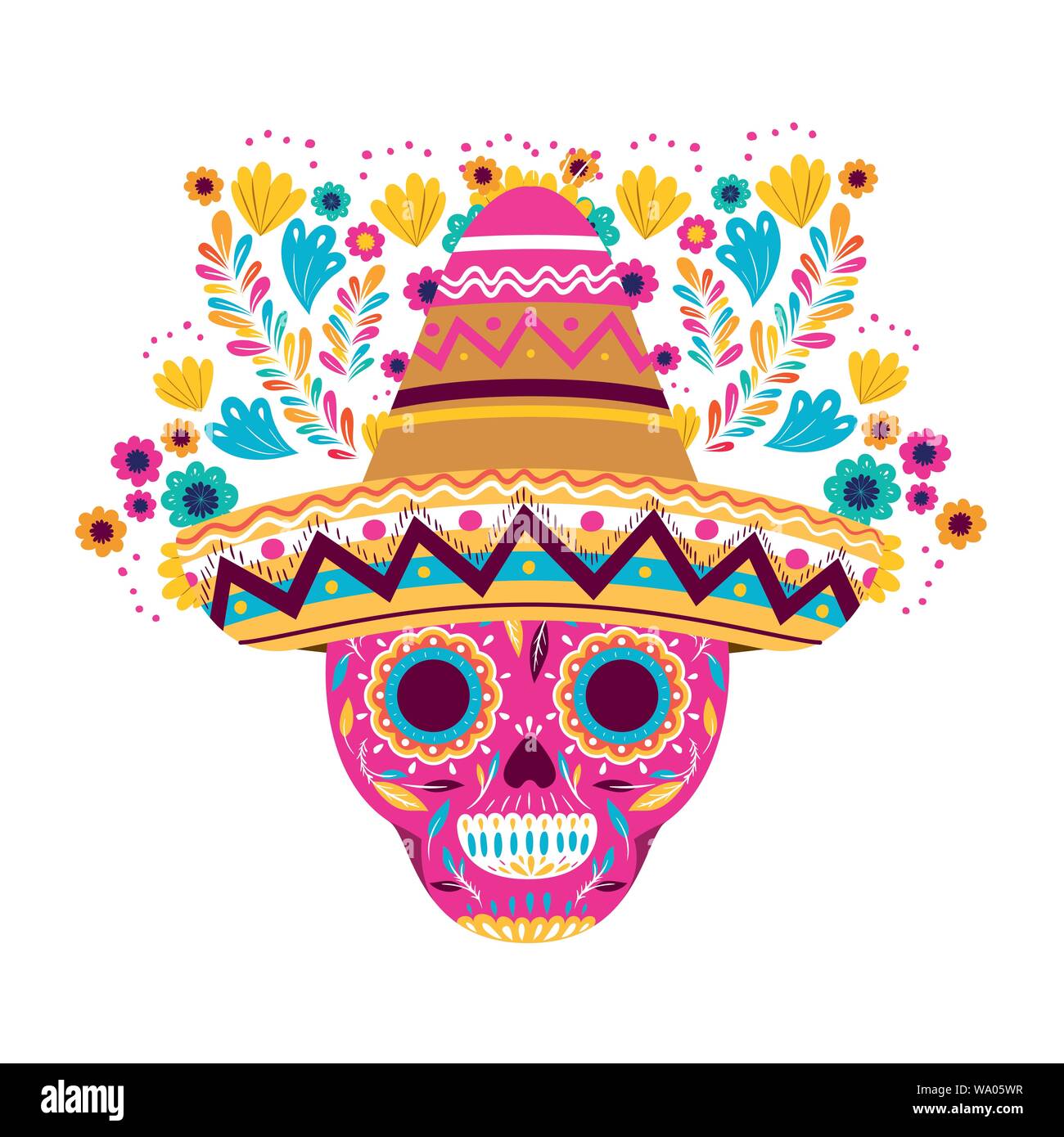mexican skull with hat isolated icon Stock Vector Image & Art - Alamy