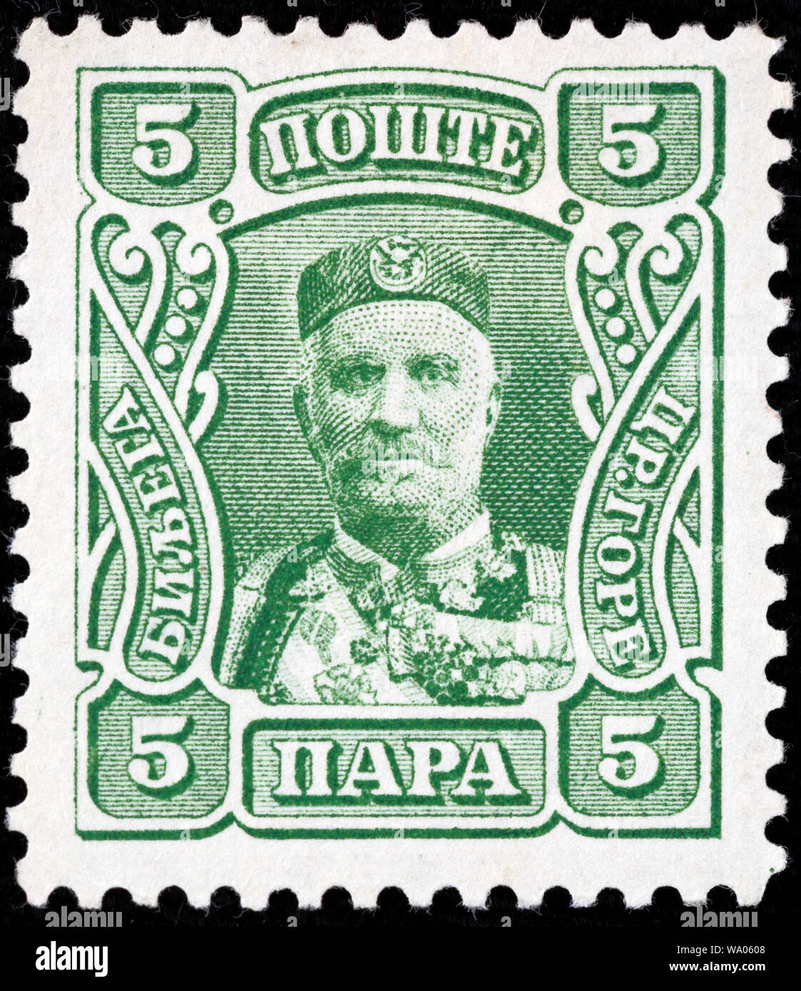 Nicholas I, King of Montenegro (1860-1918), postage stamp, Montenegro, 1907 Stock Photo