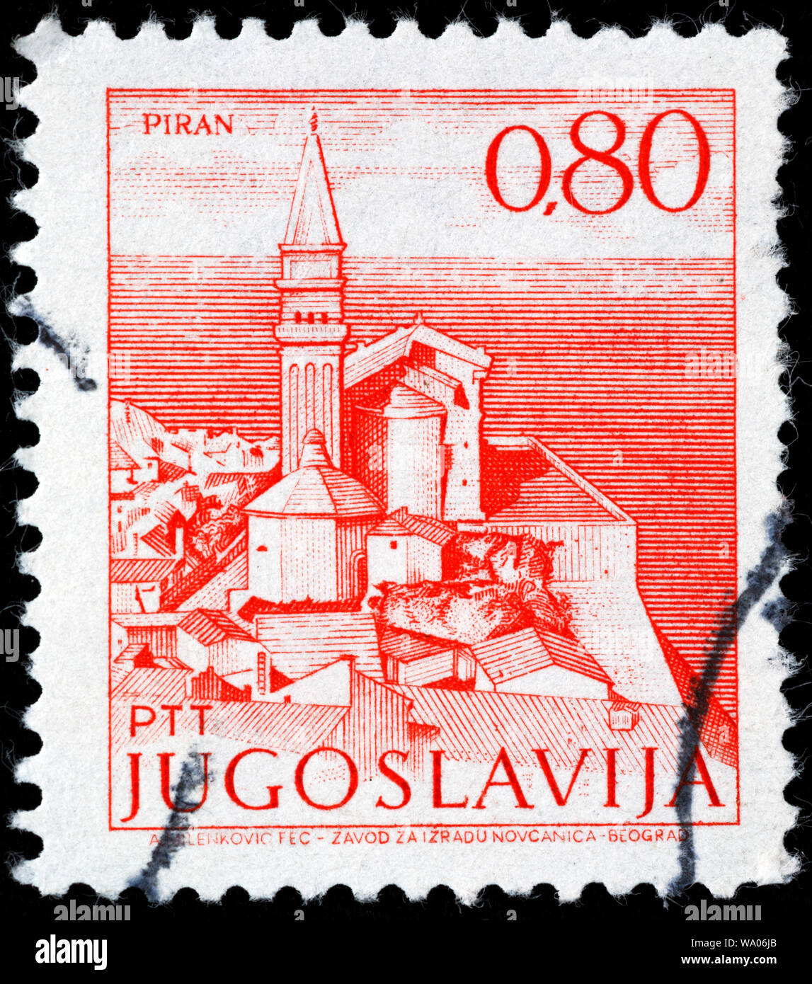 Church, Piran, Slovenia, postage stamp, Yugoslavia, 1972 Stock Photo