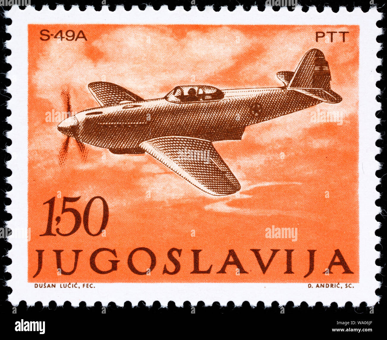 Fighterplane S-49 A (1949), postage stamp, Yugoslavia, 1978 Stock Photo