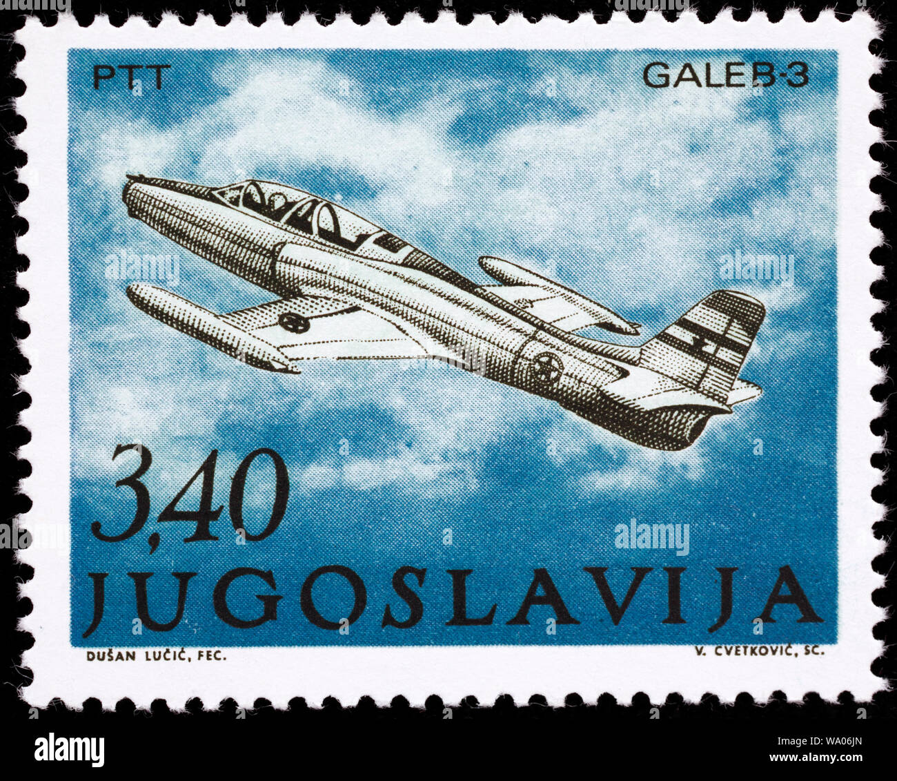 Educational jet SOKO Galeb-3 (1961), postage stamp, Yugoslavia, 1978 Stock Photo