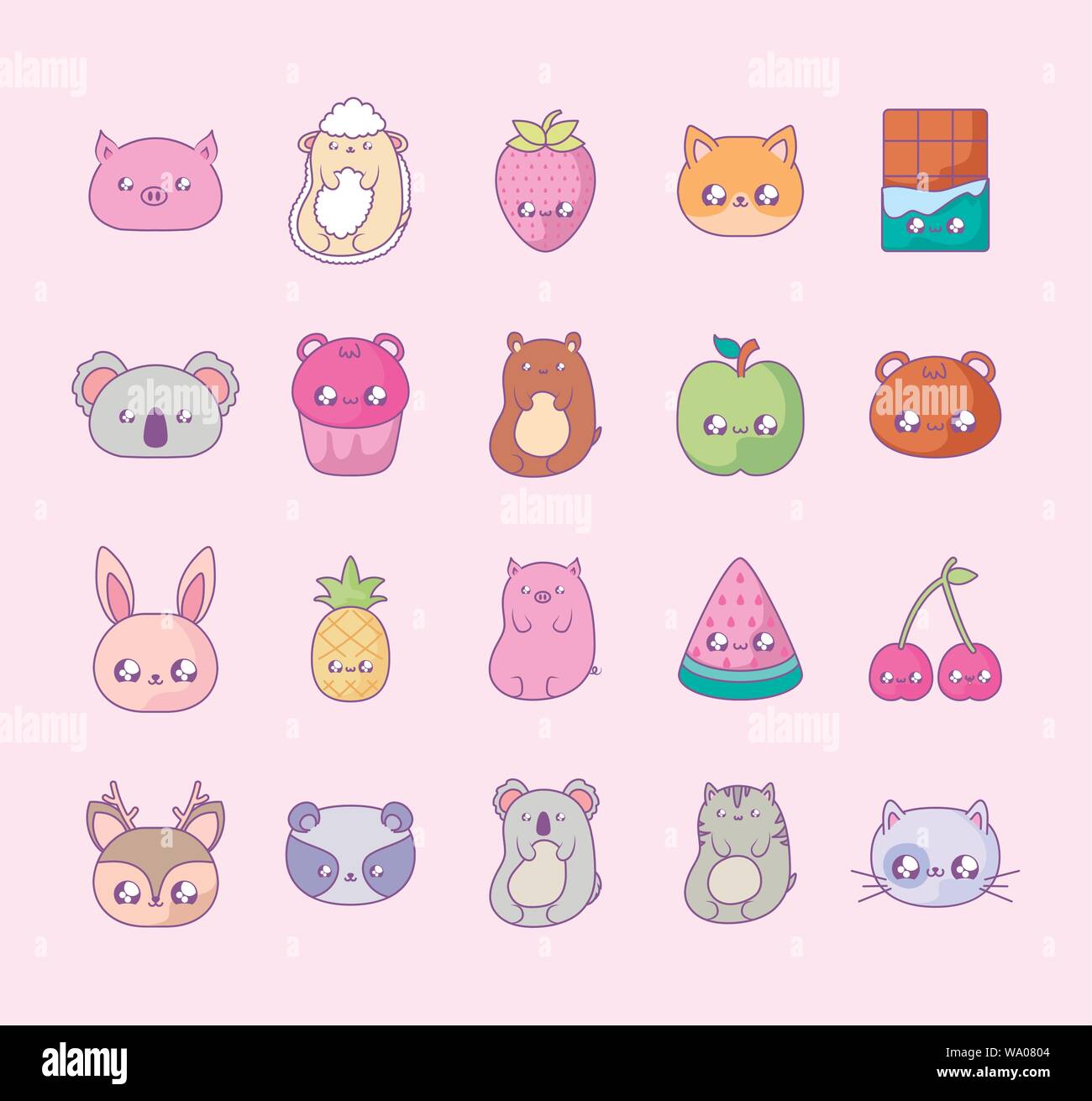 Set of Kawaii Icon in Doodle Style Illustration, Cute Sticker Collection  Stock Vector