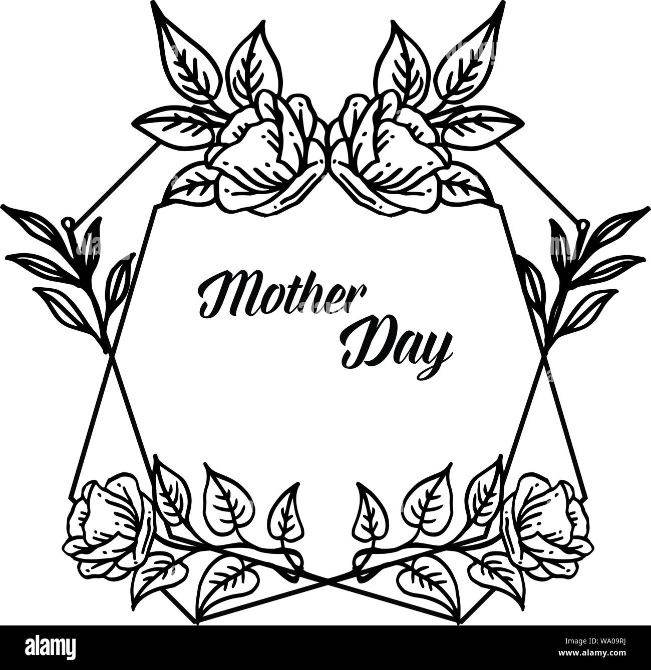 Black White Wreath Frame Decoration Banner Mother Day Vector