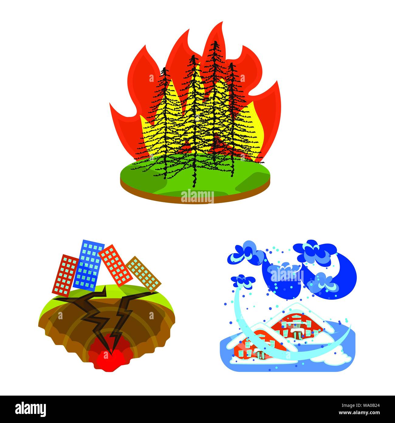 Vector design of cataclysm and disaster sign. Set of cataclysm and ...