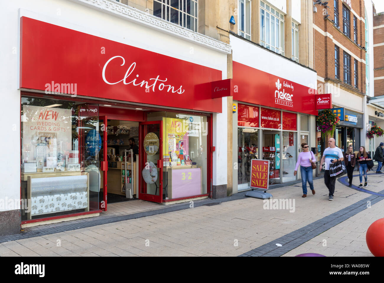 Clintons greeting card shop with Rieker shoe store next-door, Broadmead,  Bristol, England, UK Stock Photo - Alamy