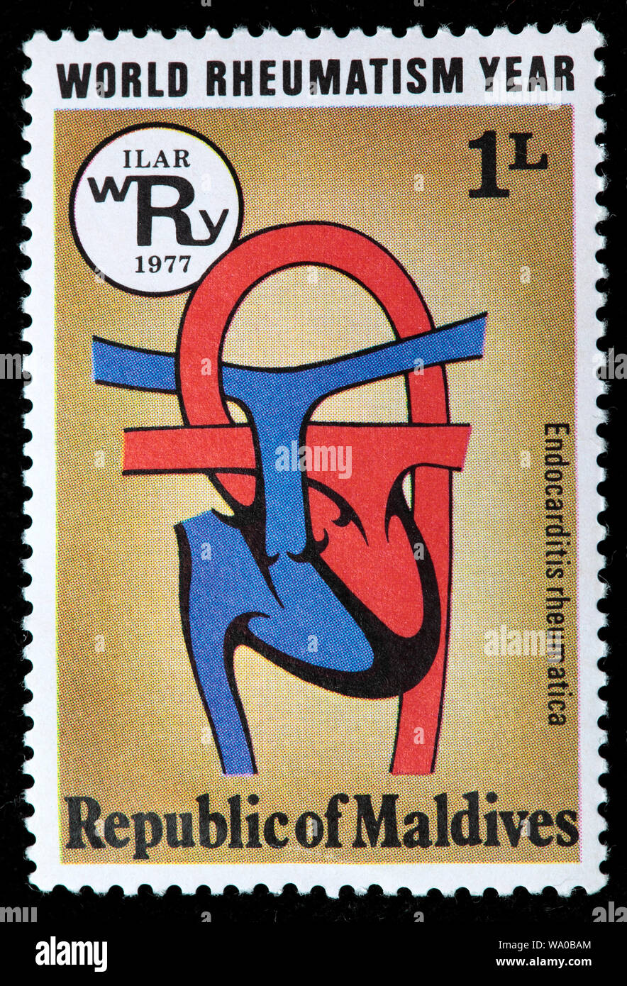 Rheumatic heart, World rheumatism year, postage stamp, Maldives, 1977 Stock Photo