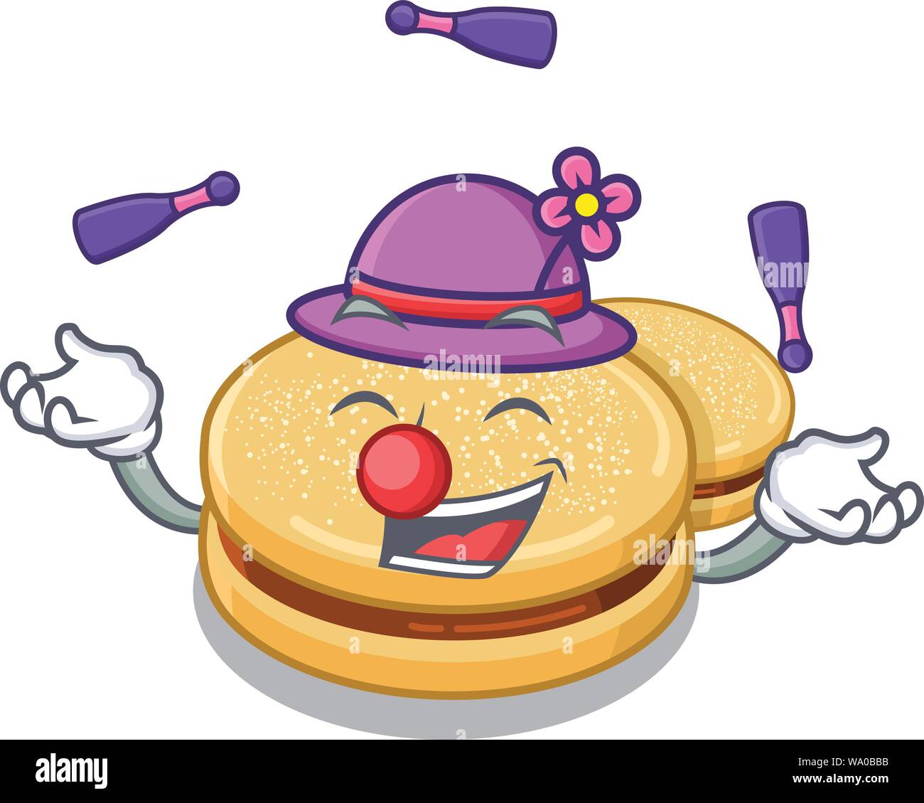 Juggling alfajores isolated with in the mascot Stock Vector