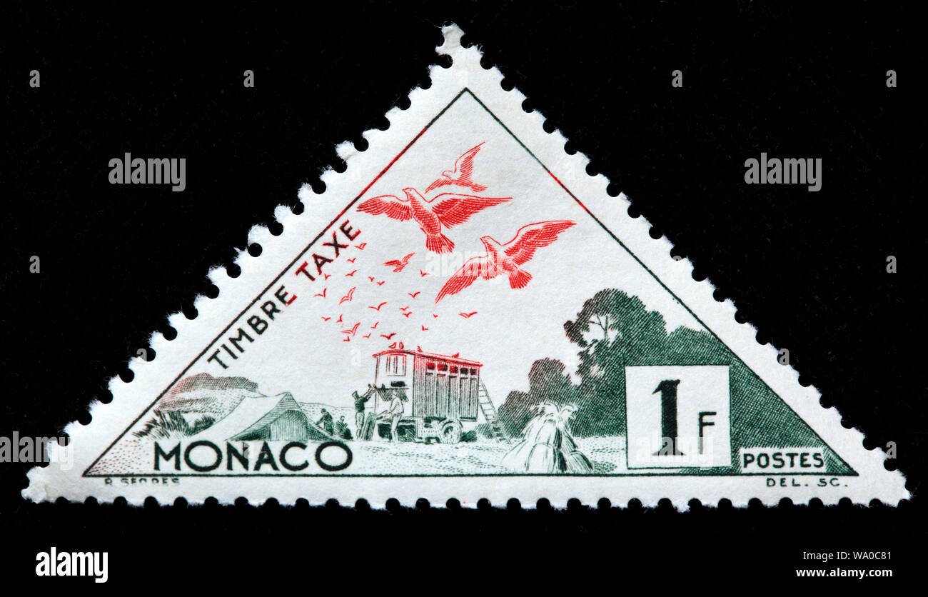 Pigeons, Timbre tax, postage stamp, Monaco, 1953 Stock Photo