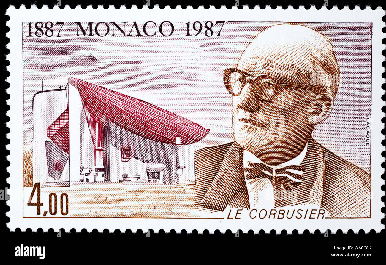 Le Corbusier (1887-1965), French architect, postage stamp, Monaco, 1987 Stock Photo